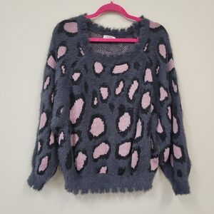 Umgee Fuzzy Pink and Black Animal Print Sweater